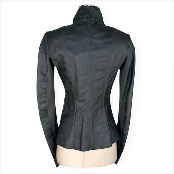 Rick Owens Eileen Lamb Leather Jacket Darkdust Gray High Neck Button NWT NEW 40 - Picture 7 of 8